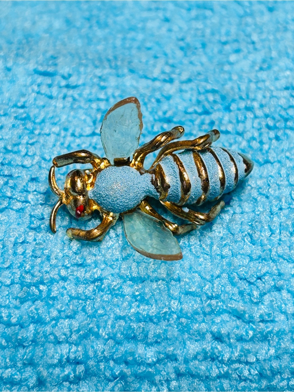 Gold and Powder Blue Bee Brooch Vintage
